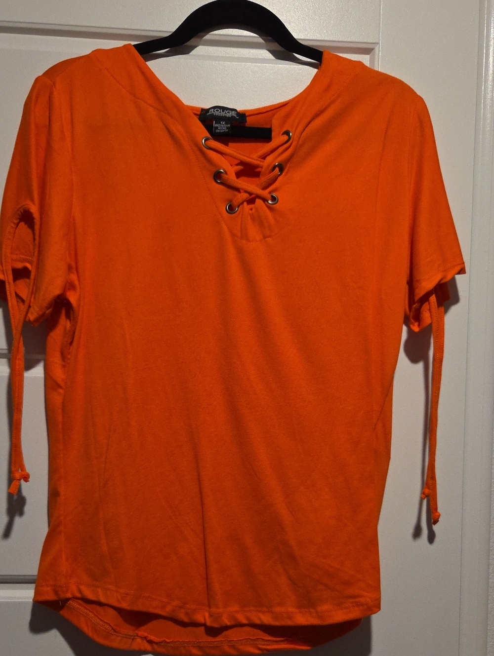Rouge Helium Bright Orange Lace-Up Short Sleeve Tee